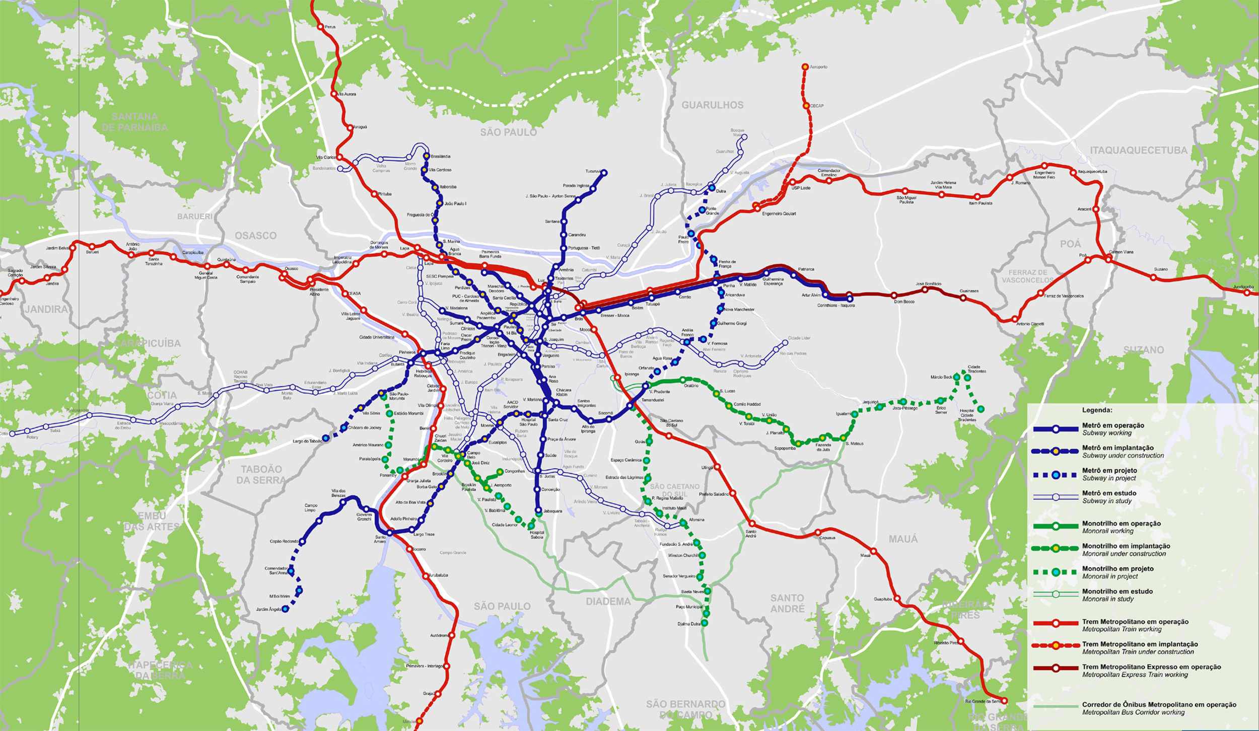 Mapa com os planos do Metrô publicado no Relatório de Sustentabilidade 2014