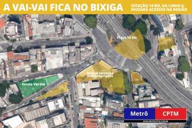 Em verde, o terreno onde está a sede da Vai-Vai