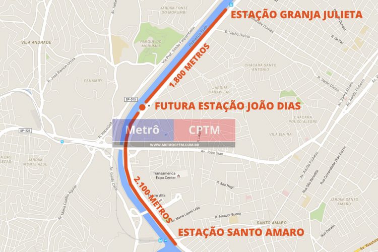 Nova estação João Dias ficará entre paradas Santo Amaro e Granja Julieta
