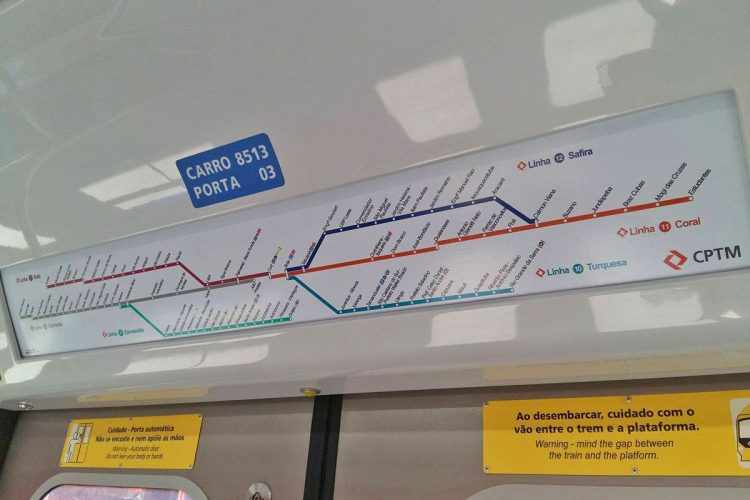 O mapa dinâmico da Série 8500 indica que seu uso será possível em qualquer das linhas da CPTM