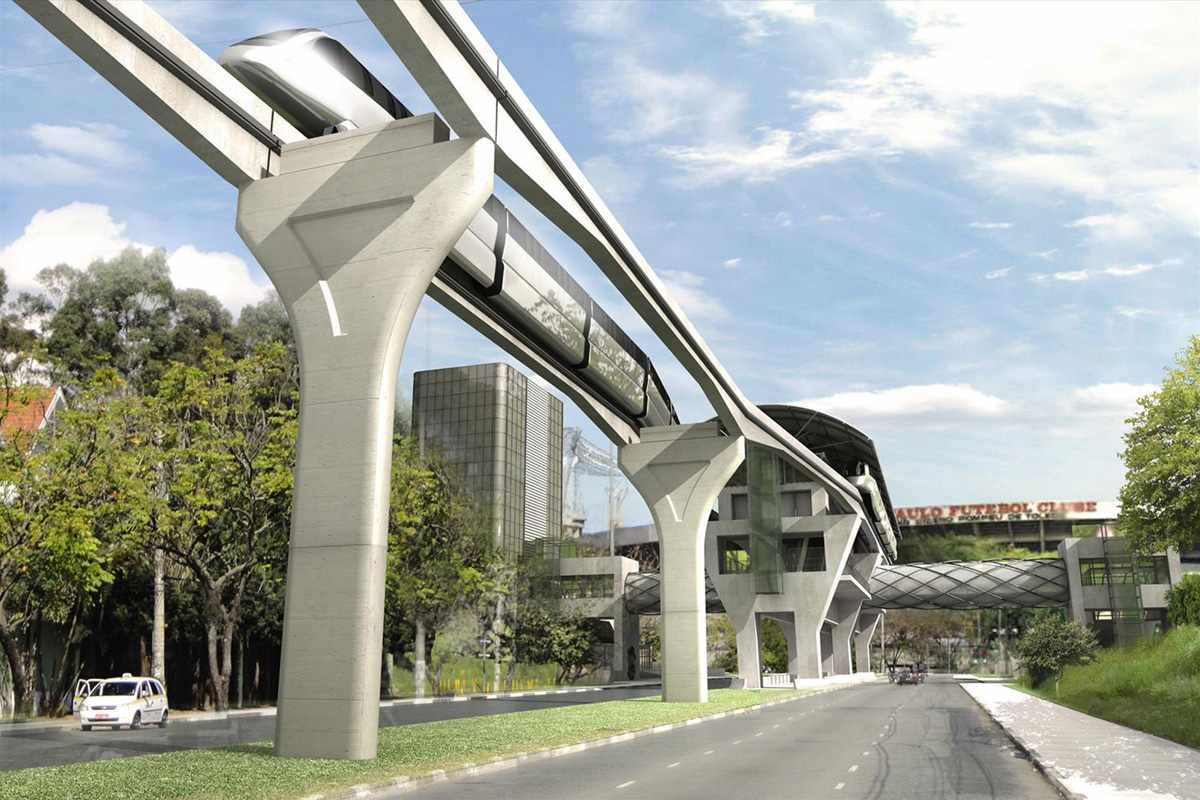 Projeção da Linha 17-Ouro na Avenida Jorge João Saad, ao lado do estádio do Morumbi