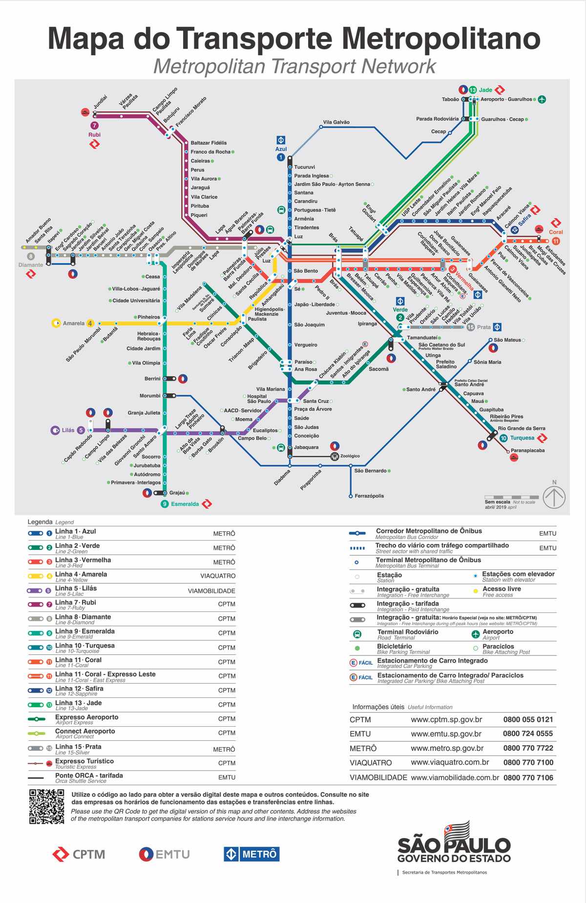 Mapa da rede metroferroviária de São Paulo em abril de 2019 (Clique ...