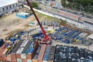 Futura conexão entre as linhas 6-Laranja e 20-Rosa, estação Santa Marina é flagrada do alto