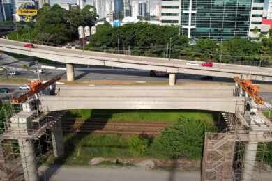 Consórcio Monotrilho Ouro volta a lançar vigas-trilho na região da Marginal