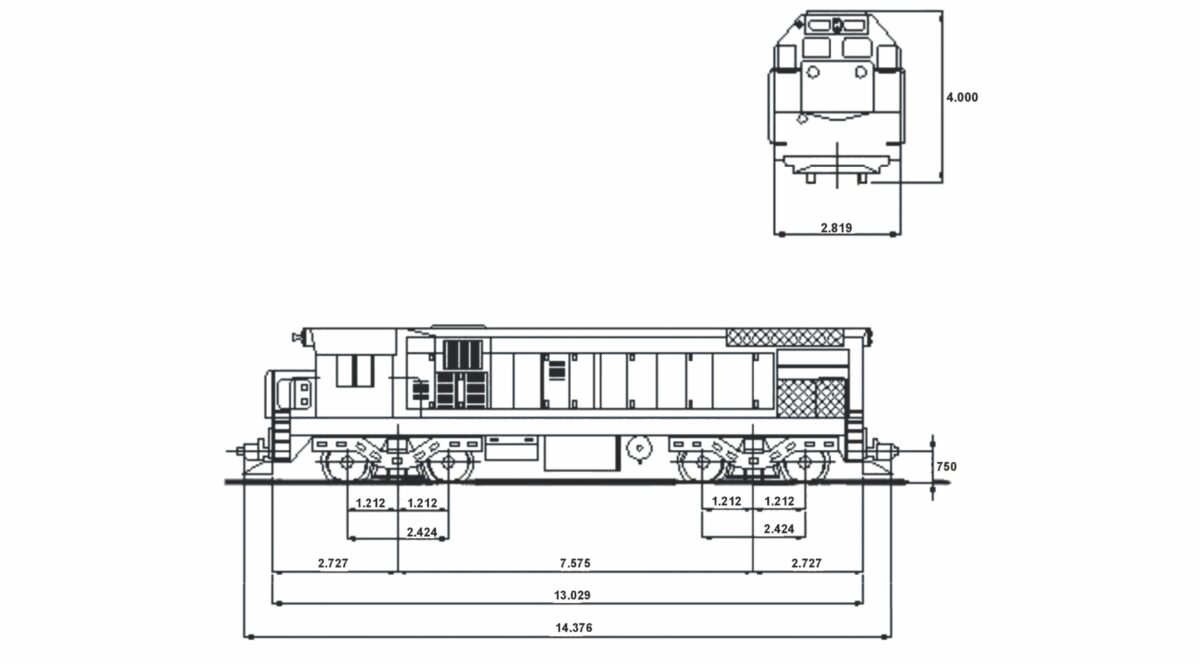 Desenho técnico da locomotiva G12 (Locofer)