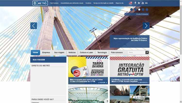 Site do Metrô lançado em 2012 (Metrô SP)