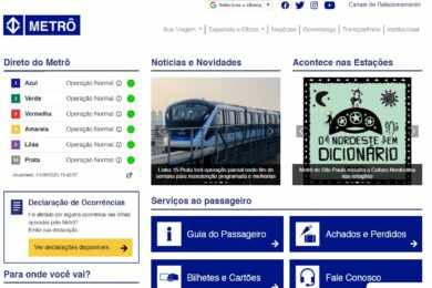 Pagina inicial do novo site do Metrô (Metrô SP)