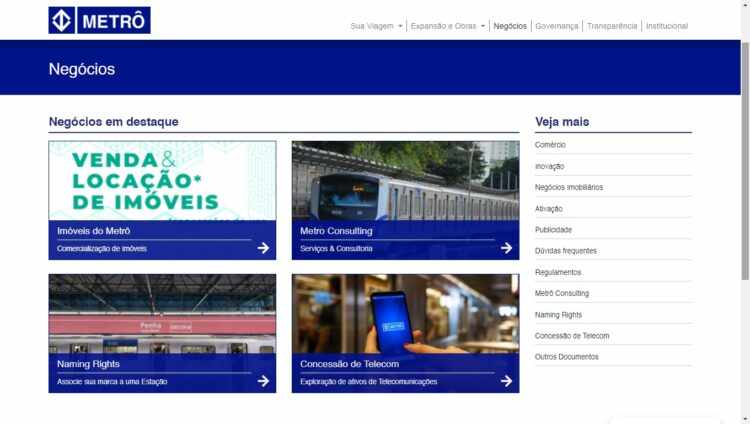 Novas paginas do site do Metrô (Metrô SP)