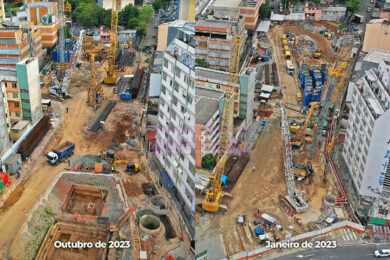 Em meio a trabalhos arqueológicos, obras da estação 14 Bis avançam lentamente
