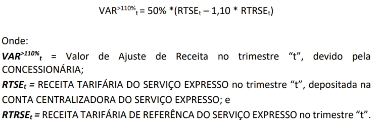 Formula para cobertura tarifária em caso de receita Superior à 110% (SPI)