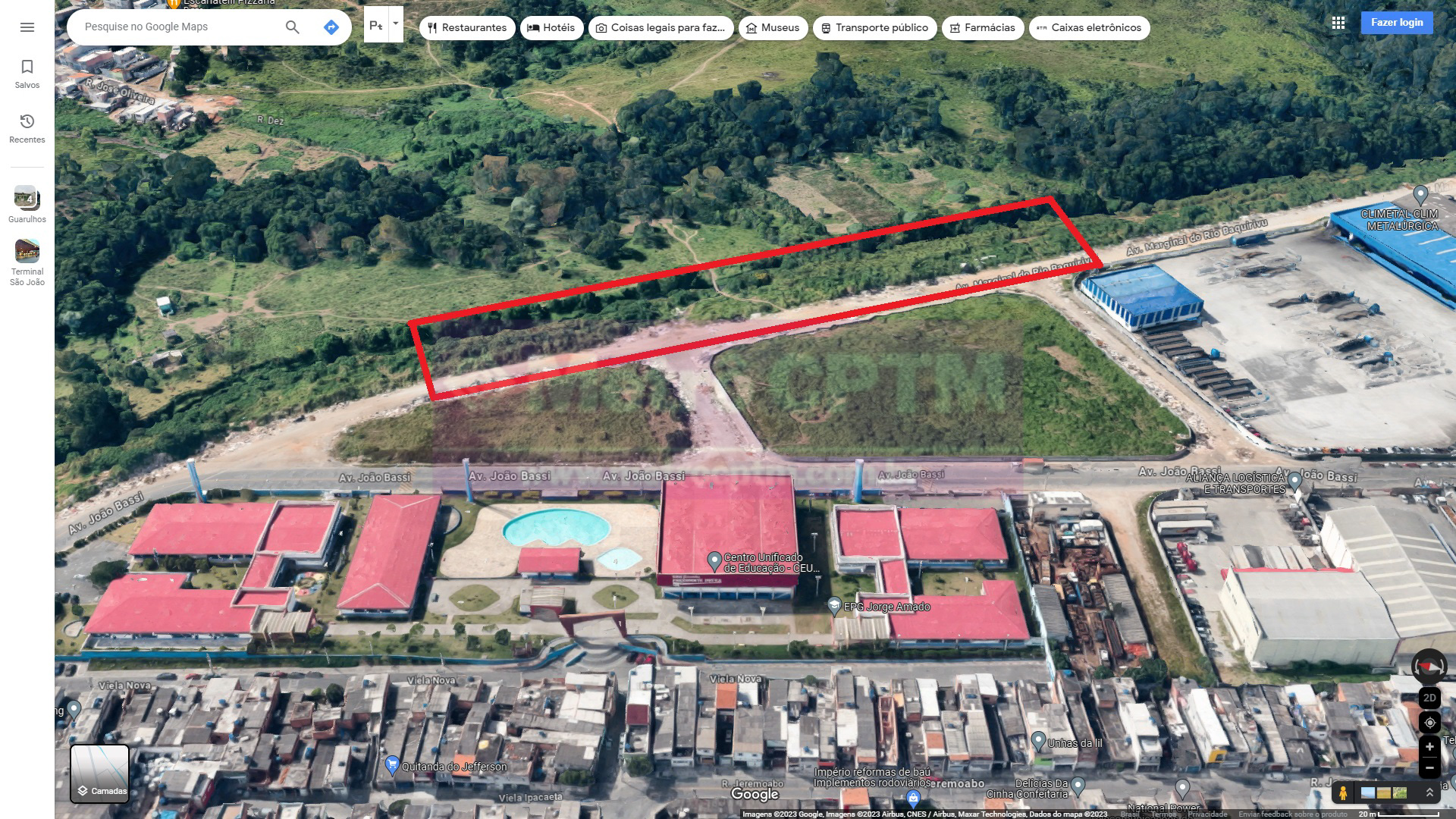 Possivel localização da estação Jardim Presidente Dutra (Google Maps)