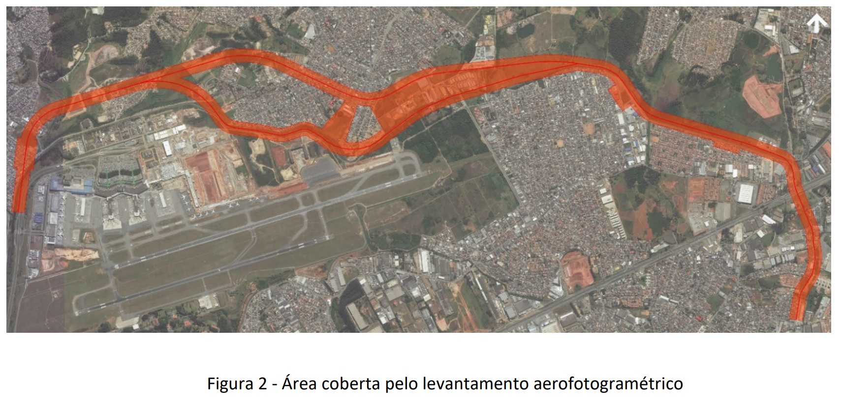 Traçado do levantamento aérea realizado para a expansão da Linha 13 (Fernando Boselli/Rodrigo Neres)