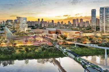 Concepção artística do Parque Global mostra a estação Panambi, da Linha 17