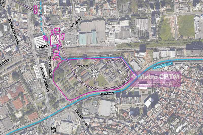 Áreas passíveis de serem usadas pela Linha 20-Rosa em Santo André