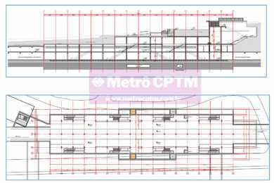 Perfil da estação e planta das plataformas de Jardim Ângela