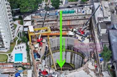 O poço principal da estação Higienópolis-Mackenzie: com seus 69 metros abaixo do solo, será a estação mais profunda da América Latina (LinhaUni)