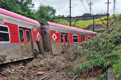 Vagões do trem da Linha 7-Rubi descarrilaram após deslizamento de terra