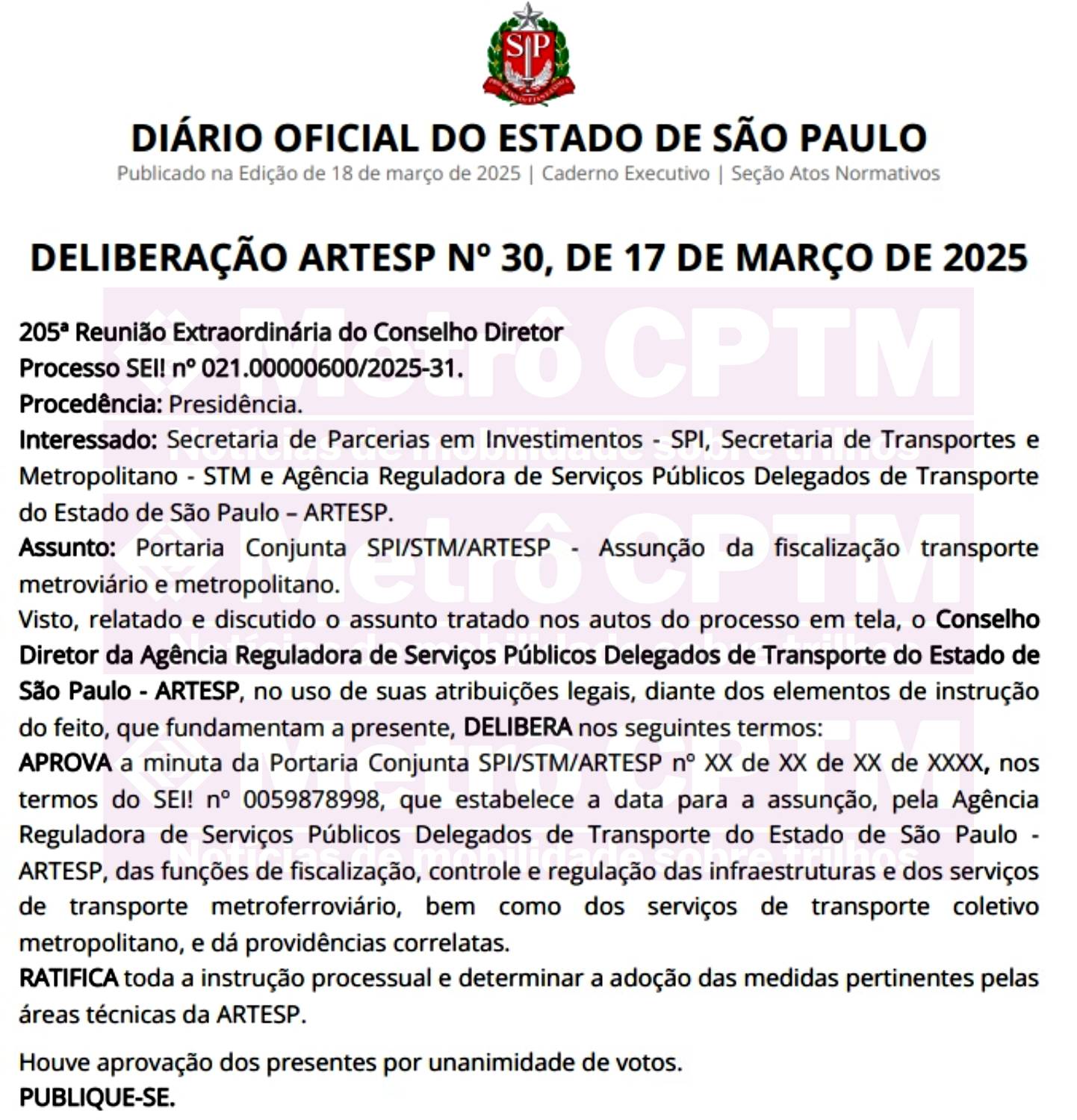 Portaria conjunta entre SPI, STM e Artesp (Artesp)