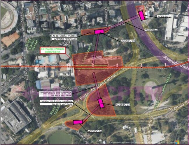 a Linha 16-Violeta terá ao menos quatro partes existentes a cerca de 500 metros da estação.
