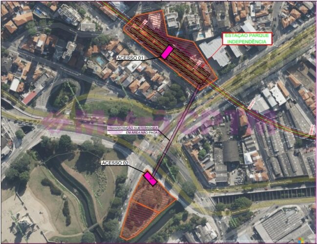 a Linha 16-Violeta terá ao menos quatro partes existentes a cerca de 500 metros da estação.