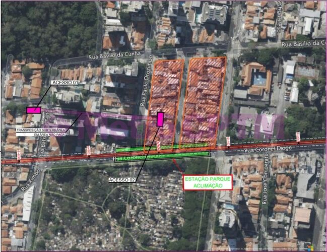 a Linha 16-Violeta terá ao menos quatro partes existentes a cerca de 500 metros da estação.