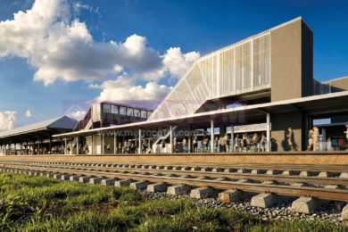 Imagem conceitual da estação de Jundiaí após a reforma para receber o Trem Intercidades, o Trem InterMetropolitano e a Linha 7-Rubi, se tornando um hub de integração entre serviços ferroviários