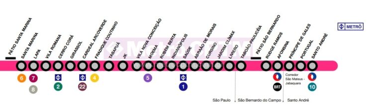 Mapa atualizado com as estações da futura Linha 20-Rosa