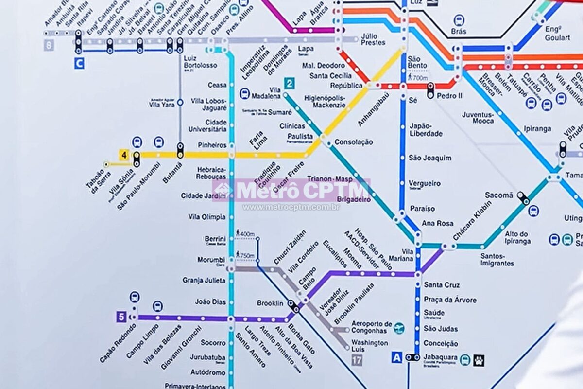Mapa metropolitano com a Linha 17-Ouro incluída
