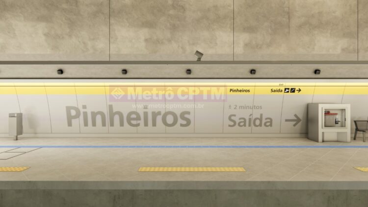 Letras grandes nas parades das plataformas das estações serão aplicados para ajudar o passageiro a se localizar na linha 4-Amarela