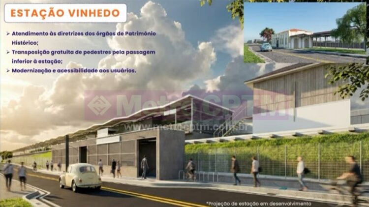 Imagem conceitual do projeto de como será a estação Vinhedo após a reforma da TIC Trens