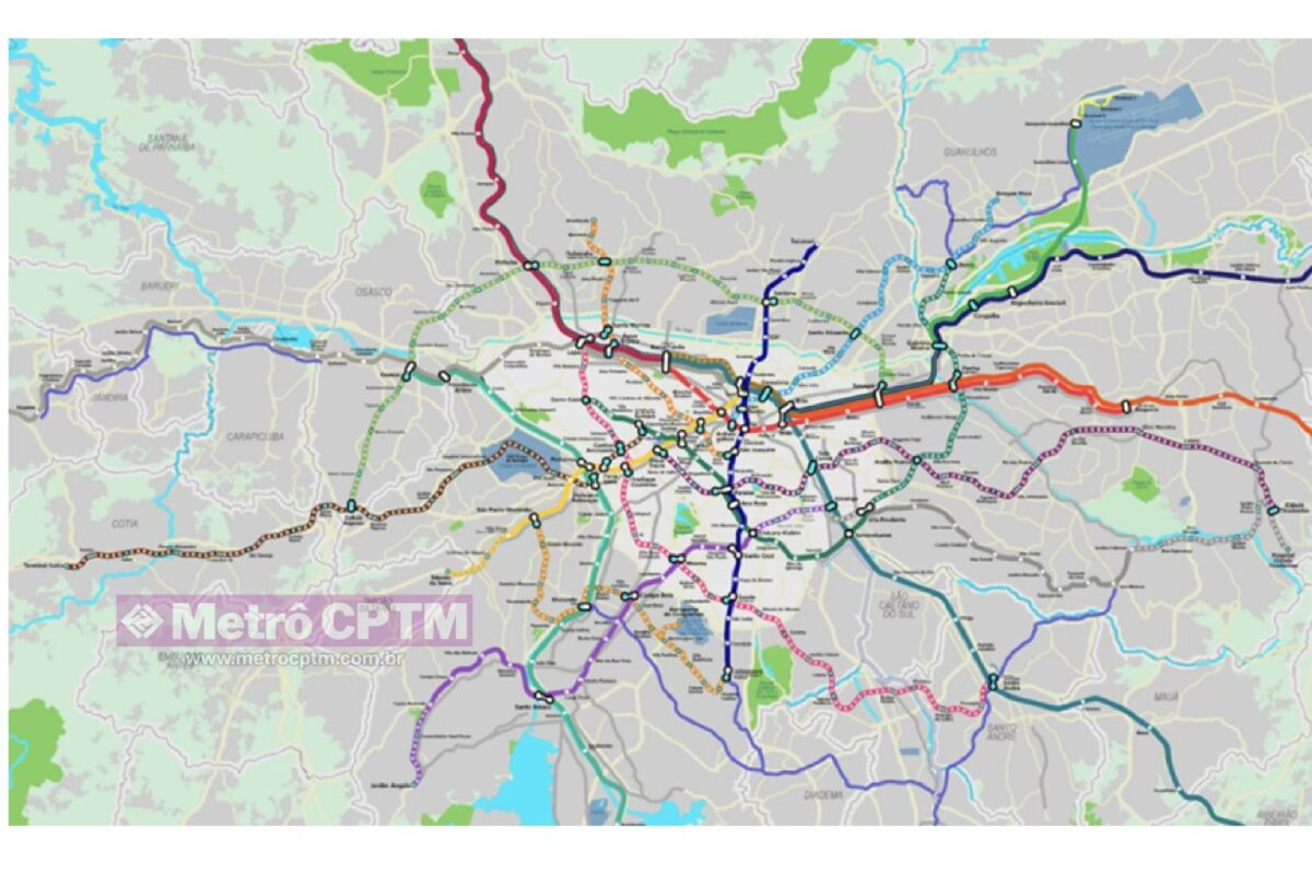 Mapa futuro de linhas metroferroviárias em SP, incluindo Linha 23