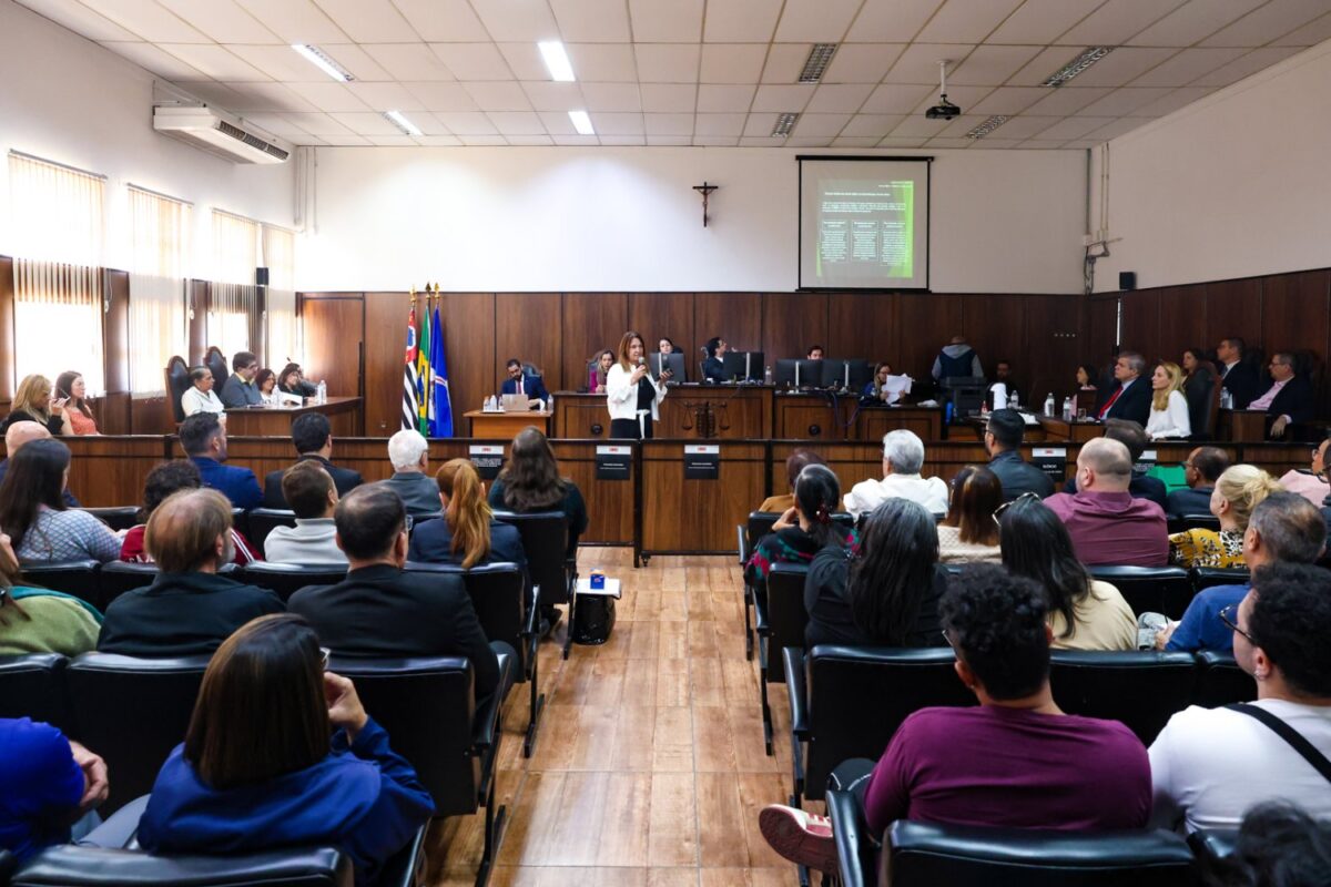 Representantes da sociedade civil e justiça durante audiência pública sobre o Metrô em Guarulhos