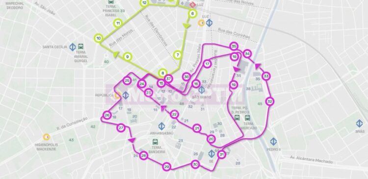 Novo mapa do traçado da Linha II Jequitibá do Bonde São Paulo