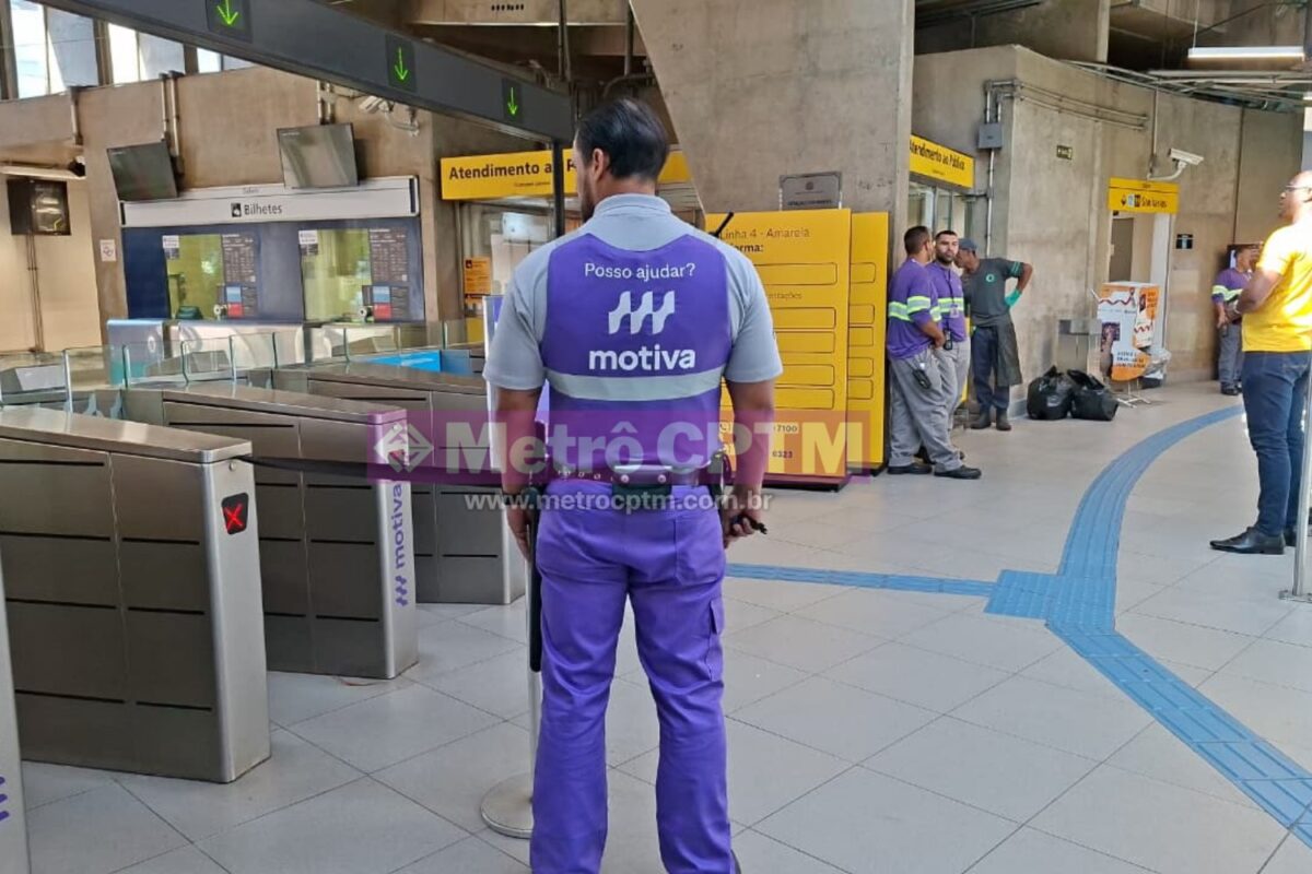 Agente de segurança da Motiva, na estação Pinheiros das linhas 4-Amarela e 9-Esmeralda