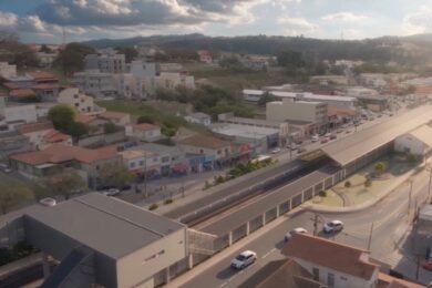 Imagem aérea mostrando como ficará a estação de Louveira